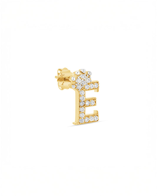 10K Gold Pavé Crown Initial Stud Earrings