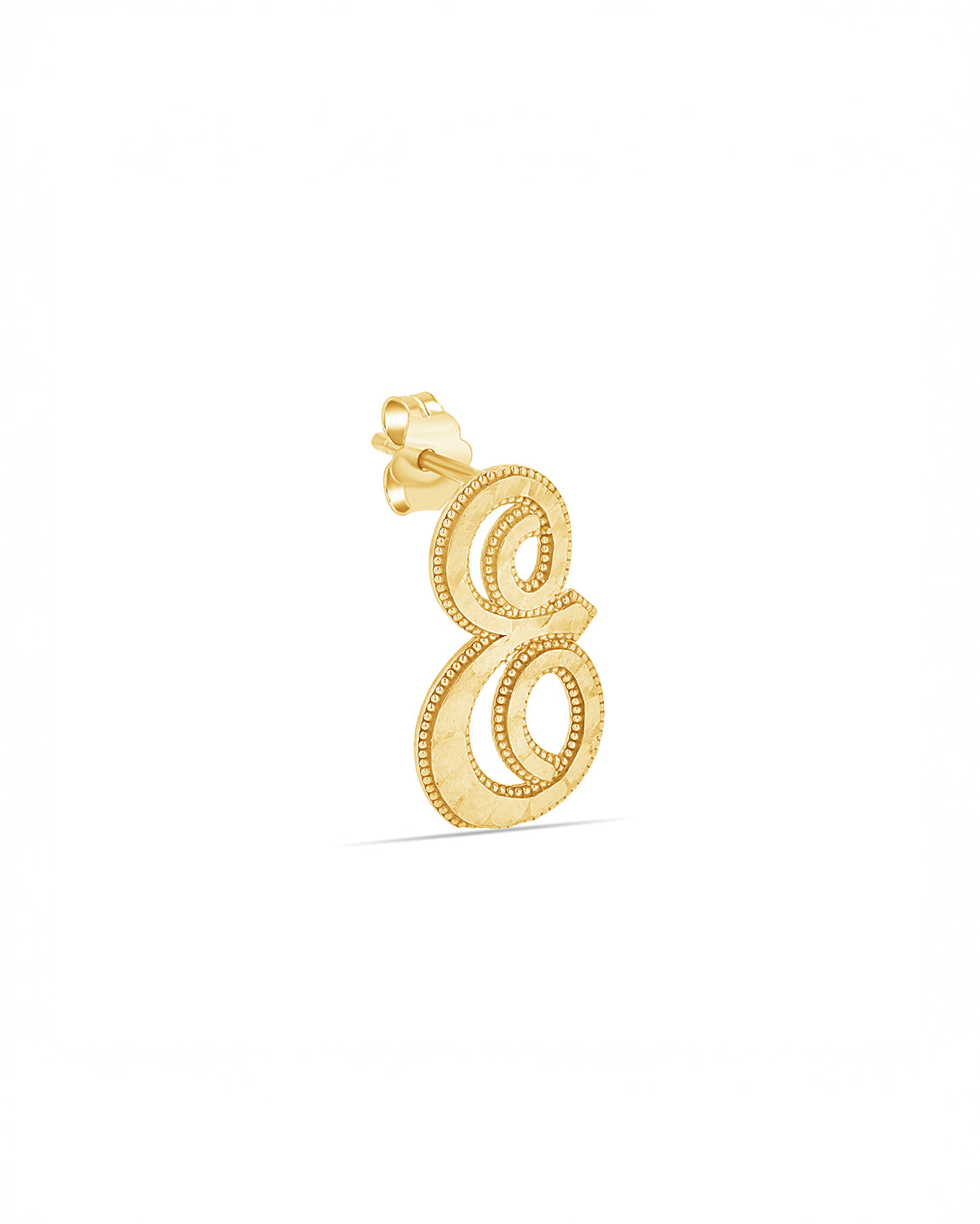 10K Gold Large Cursive Diamond Cut Initial Stud Earrings