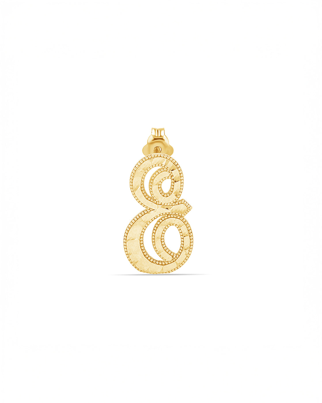 10K Gold Large Cursive Diamond Cut Initial Stud Earrings