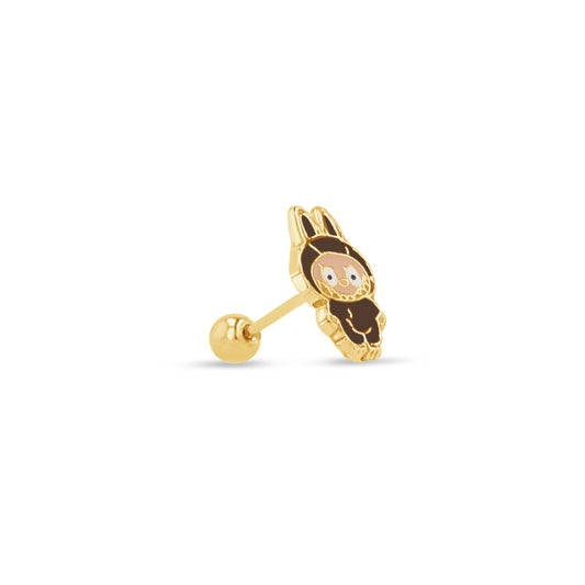 14K Gold Labubu Stud Earrings Brown
