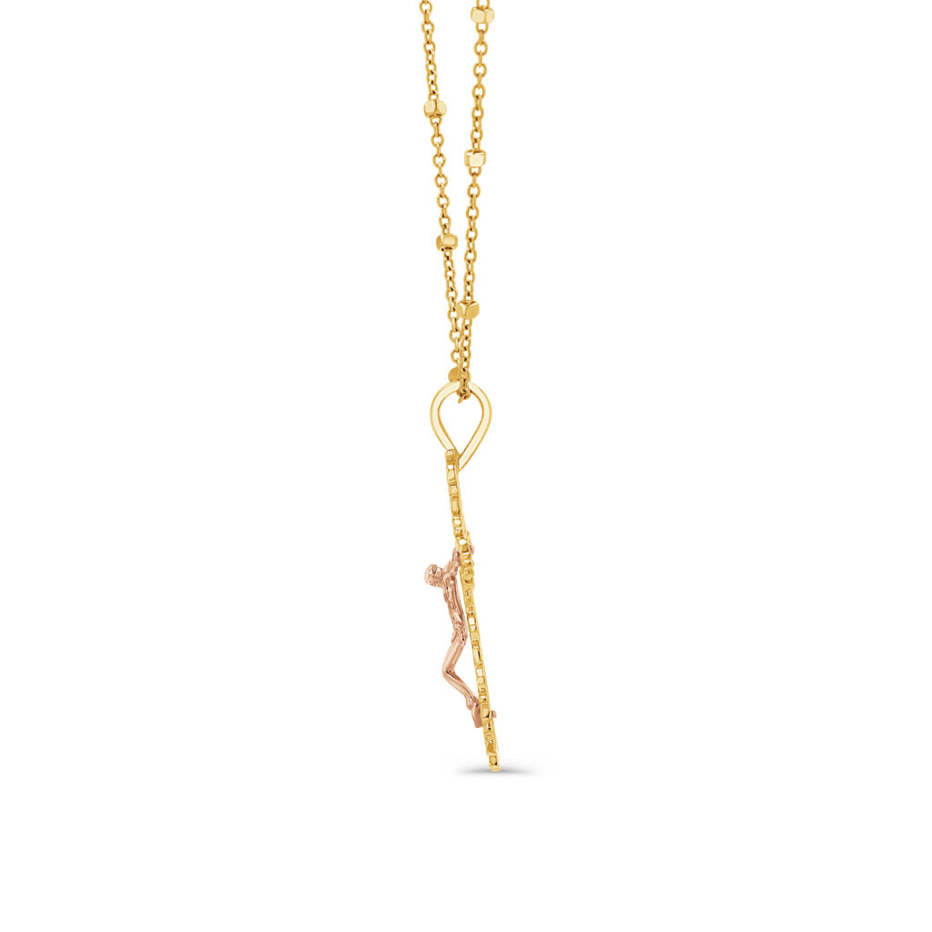 14K Two-Tone Gold Filigree Cross Crucifix Pendant