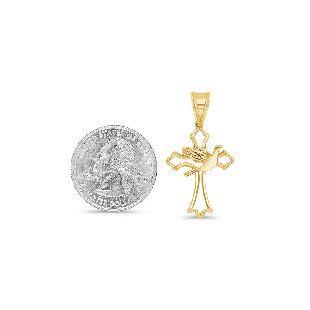 14K Gold Holy Spirit Dove Cross Pendant