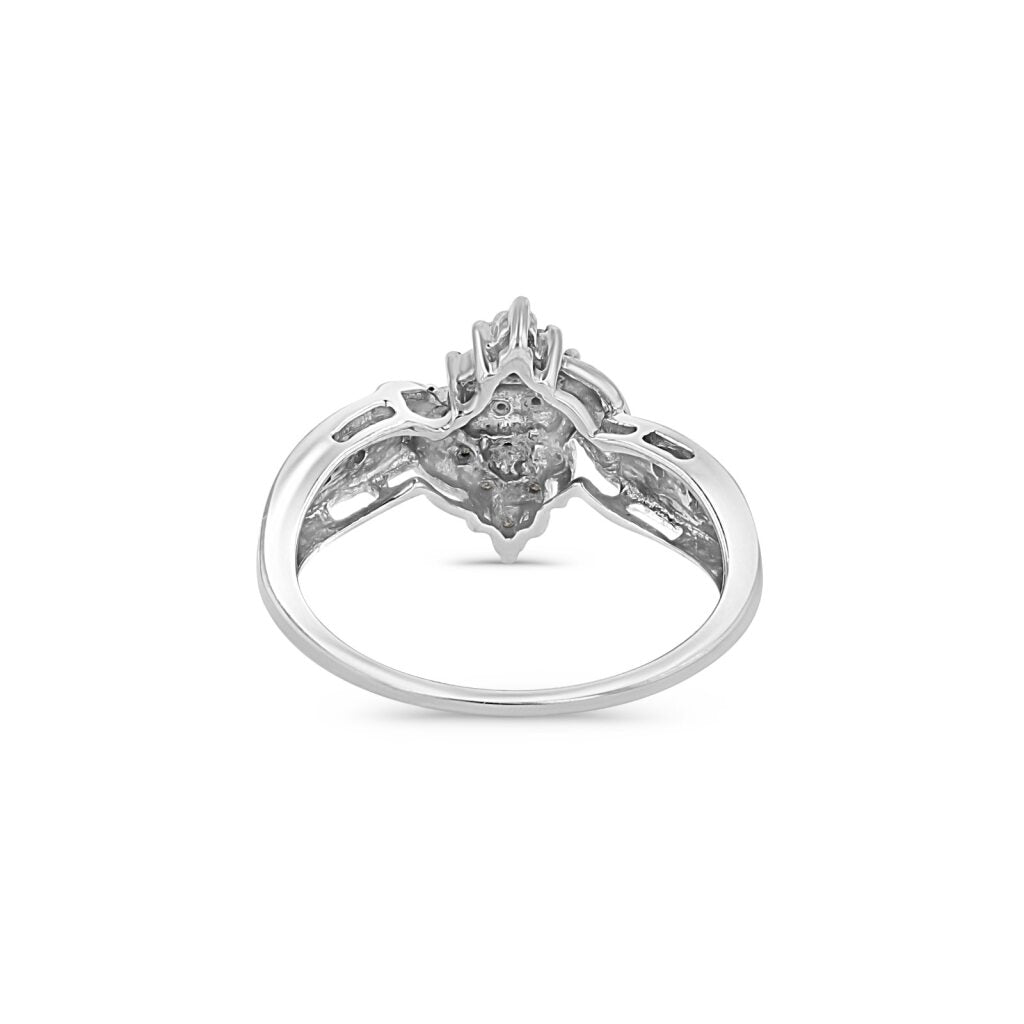 14K White Gold Floral Marquise Cocktail Ring