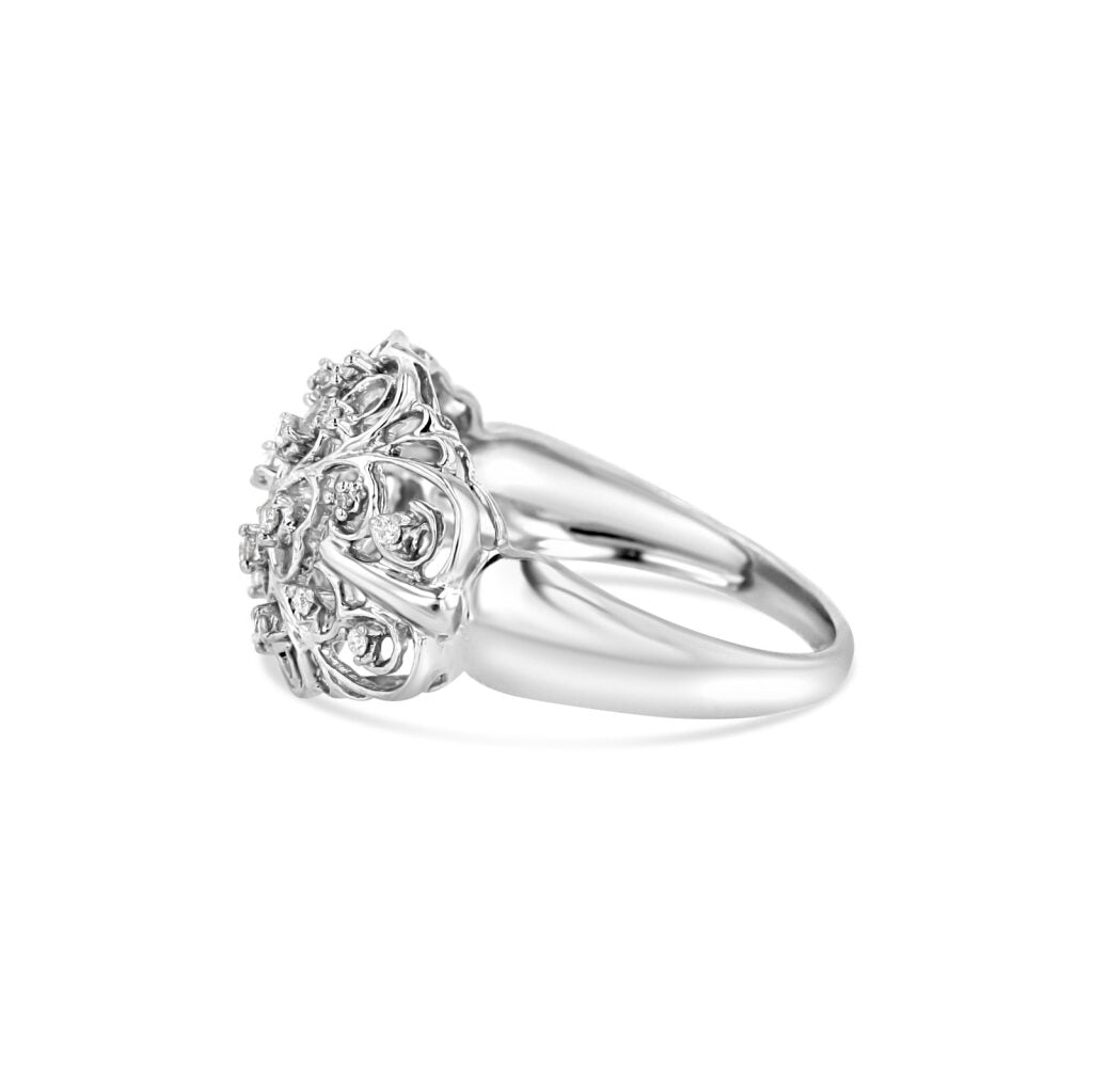 14K White Gold Antique Filigree Cocktail Ring