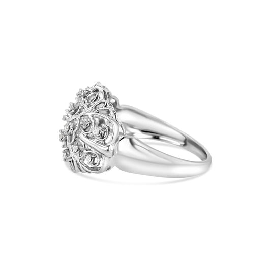 14K White Gold Antique Filigree Cocktail Ring
