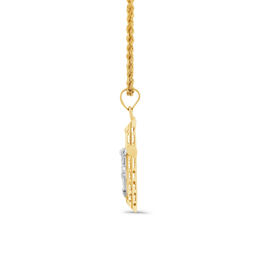 14K Two-Tone Gold Hollow Cross Crucifix Pendant