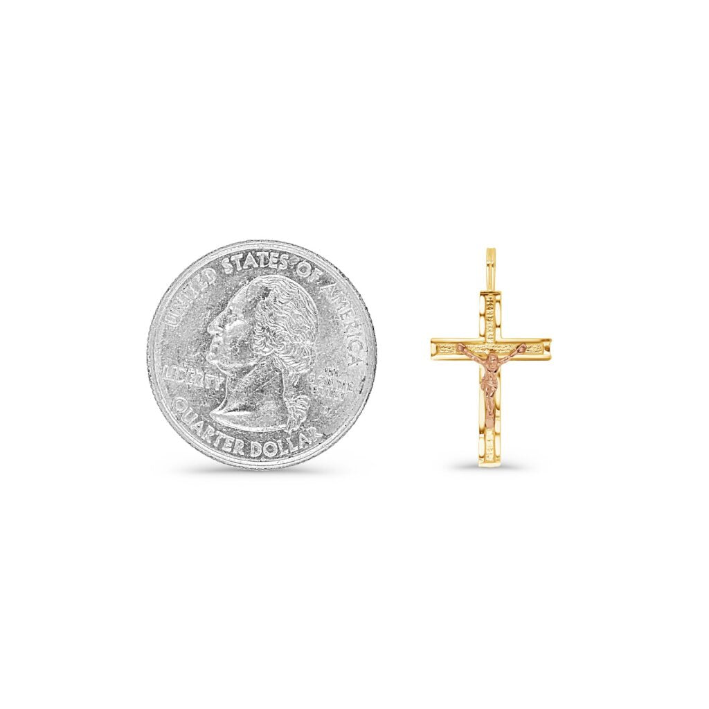 14K Gold Diamond Cut Cross Crucifix Pendant