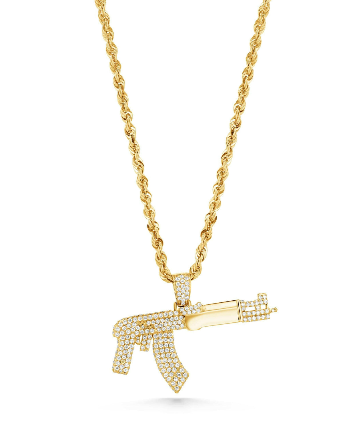 14K Gold XL Diamond Pave AK-47 Gun Pendant - 1.85 CTW