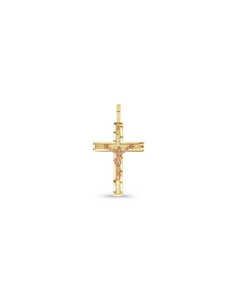 14K Gold Diamond Cut Cross Crucifix Pendant