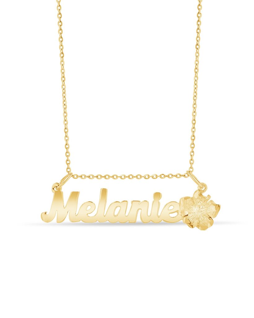 Gold Hibiscus Flower Name Pendant