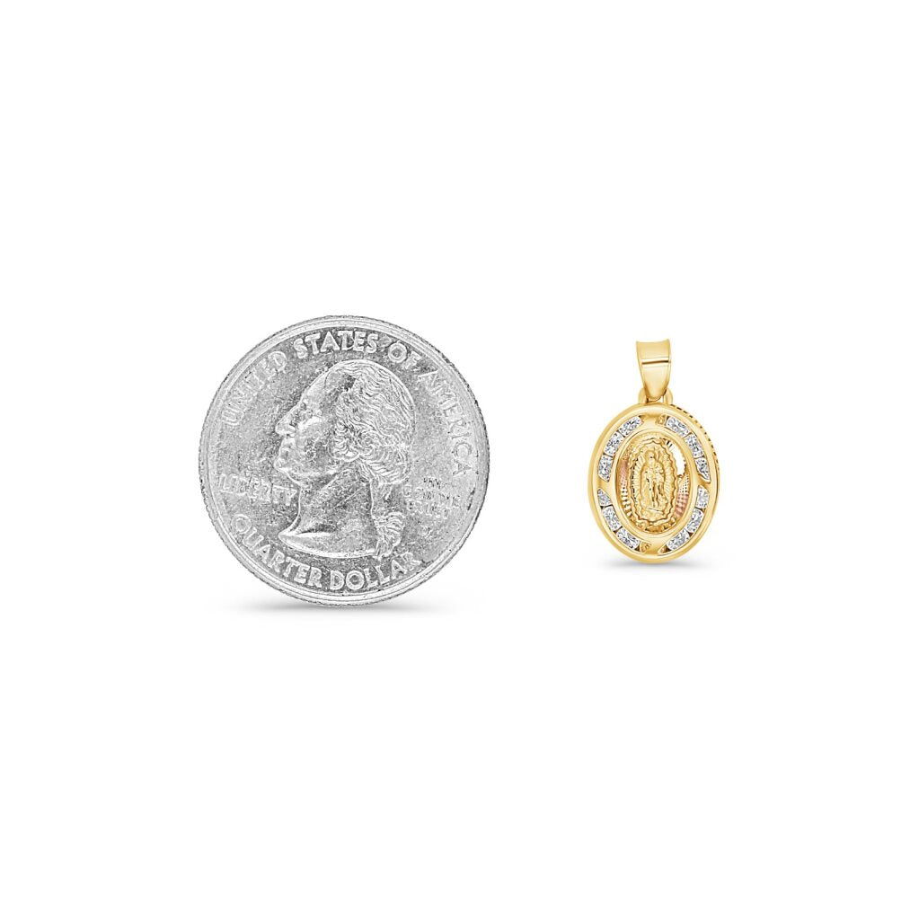 14K Gold Oval Channel Our Lady of Guadalupe Pendant