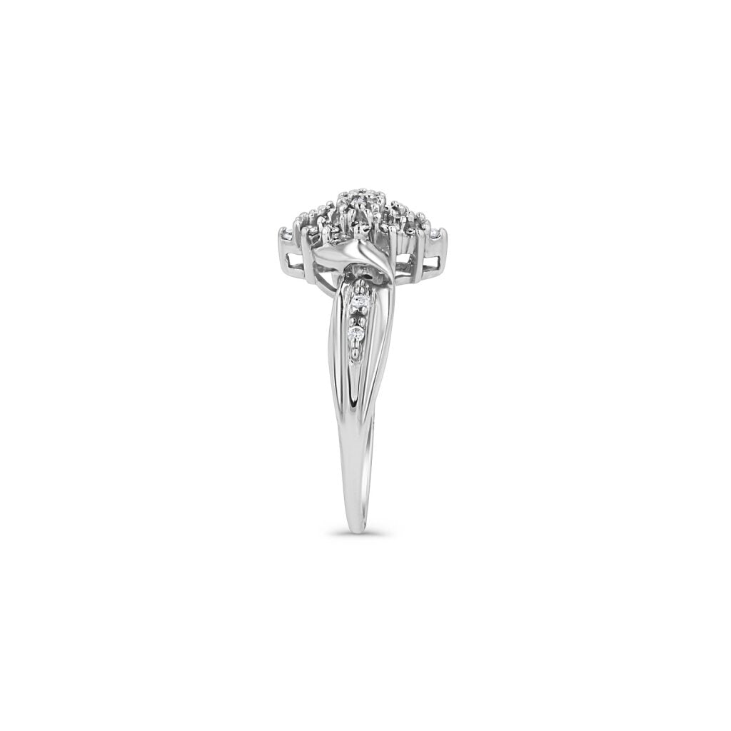 14K White Gold Floral Marquise Cocktail Ring