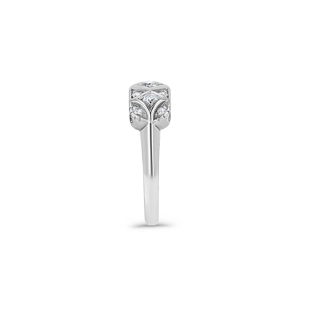 14K White Gold X-Motif Antique Style Ring