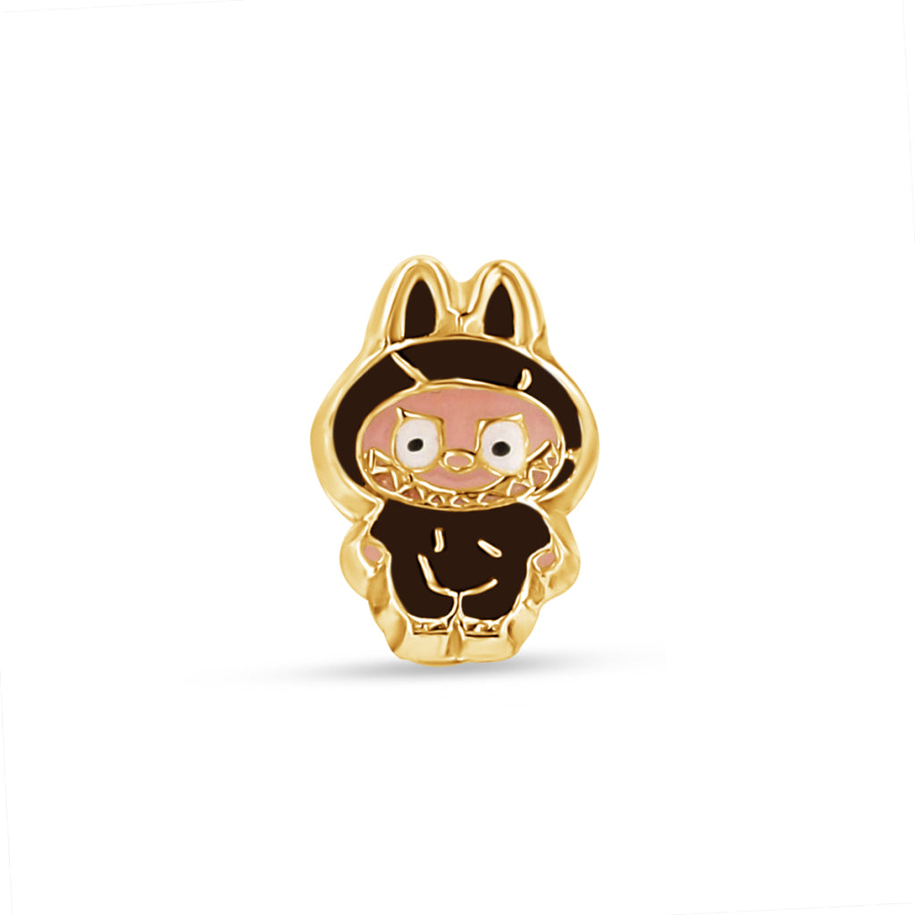 14K Gold Labubu Stud Earrings Brown