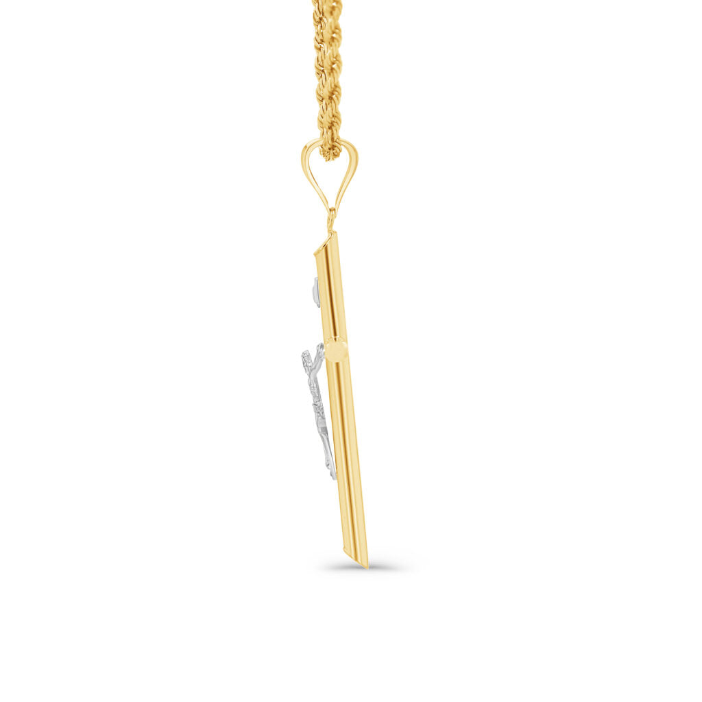 14K Two-Tone Gold Simple Cross Crucifix Pendant