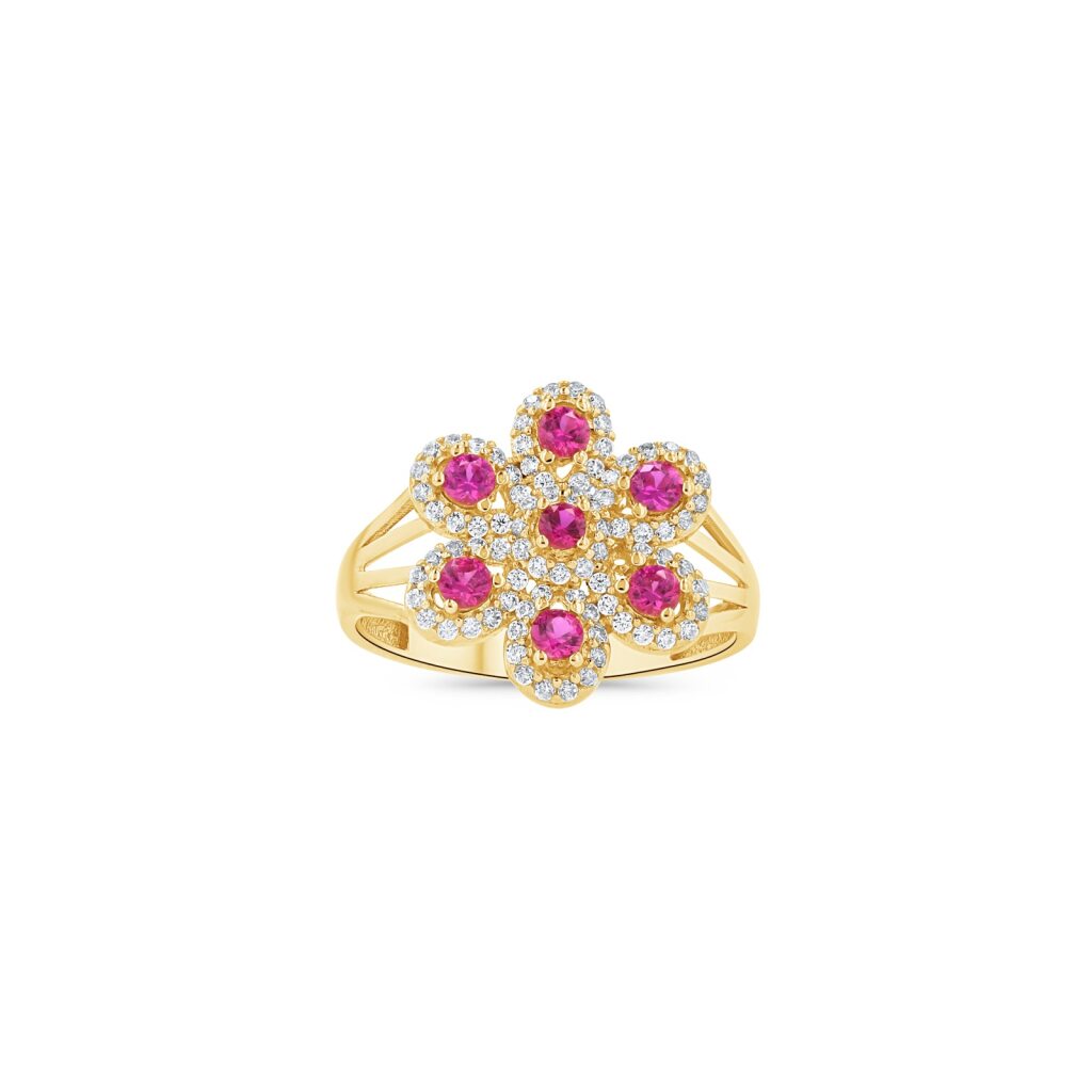 14K Gold Halo Flower Ring