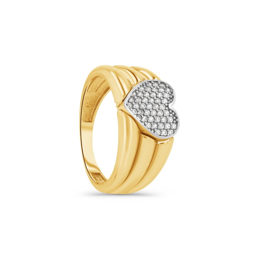 14K Two-Tone Pavé Heart Signet Ring
