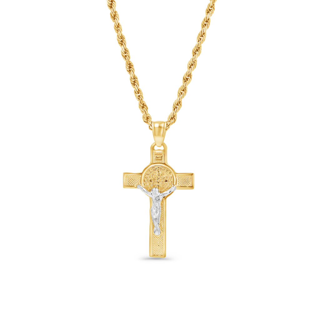 14K Two-Tone Gold Saint Benedict Cross Crucifix Pendant
