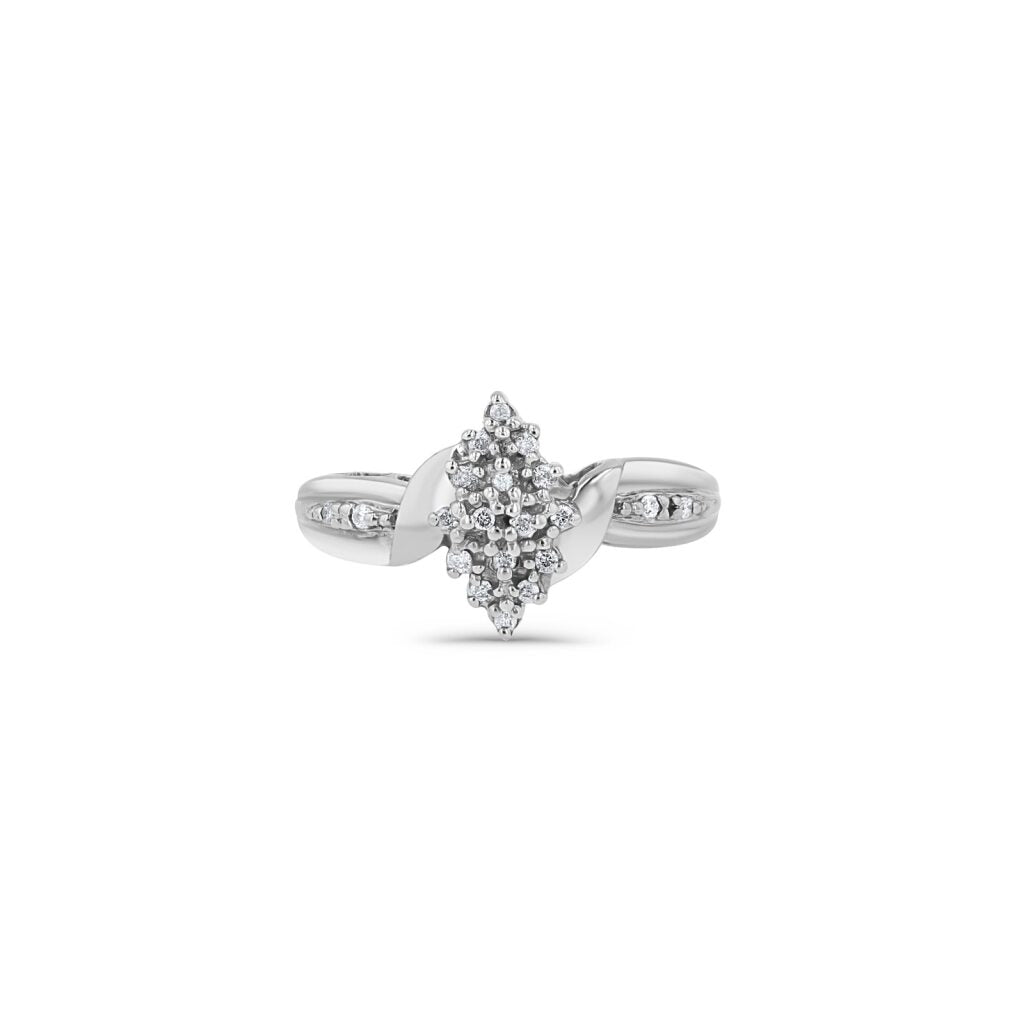 14K White Gold Floral Marquise Cocktail Ring