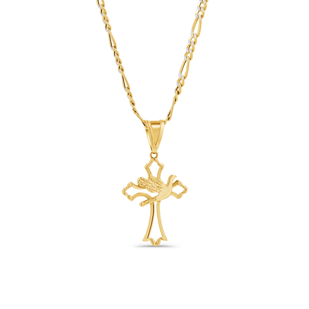 14K Gold Holy Spirit Dove Cross Pendant