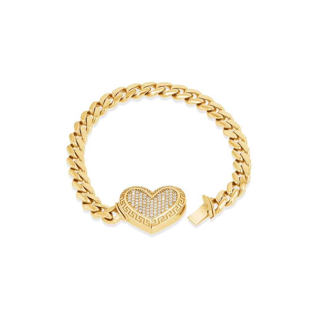 14K Gold Cuban Greco Heart Bracelet