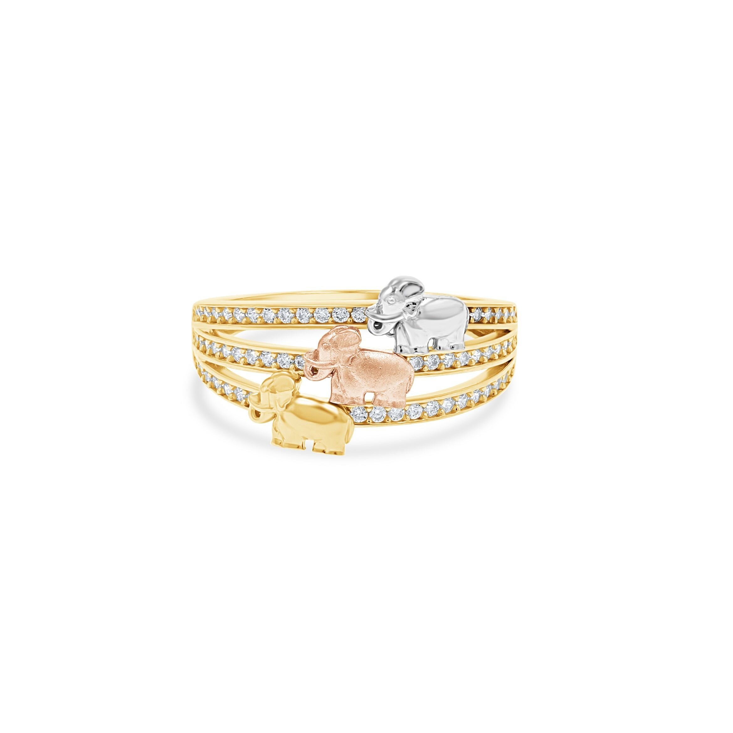 [price] Tri-Color Lucky Elephants Ring.