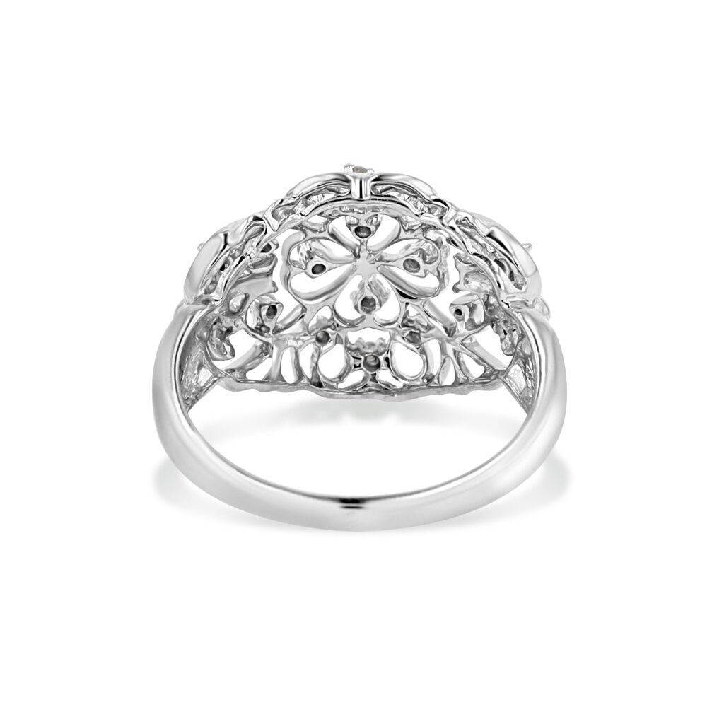 14K White Gold Antique Filigree Cocktail Ring