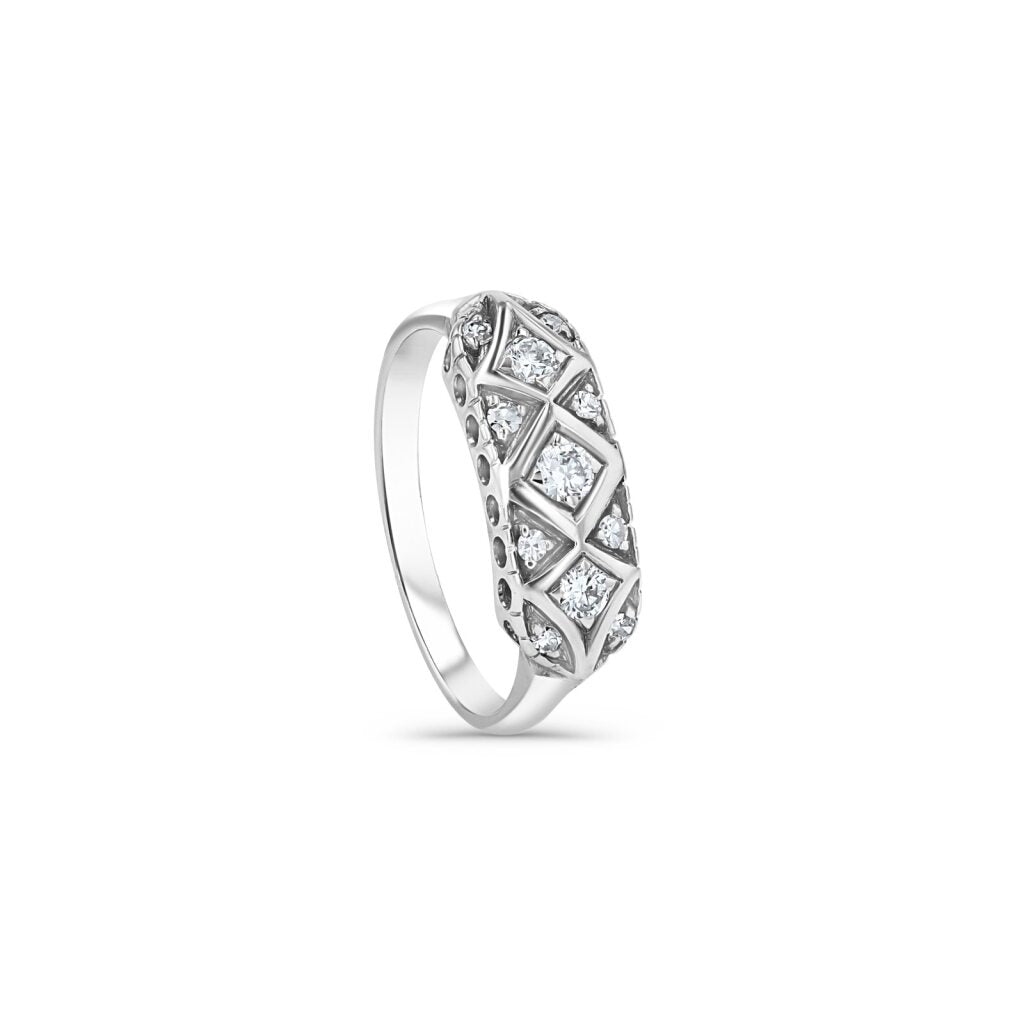 14K White Gold X-Motif Antique Style Ring