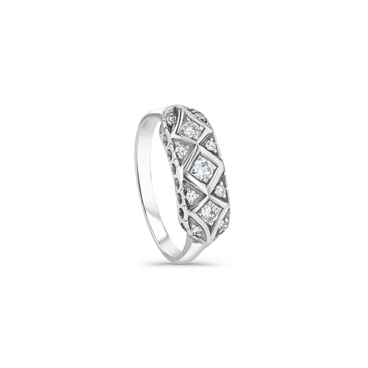 14K White Gold X-Motif Antique Style Ring