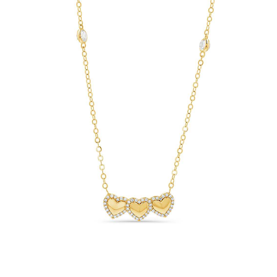 Triple Heart Halo Choker Necklace 4.8g.