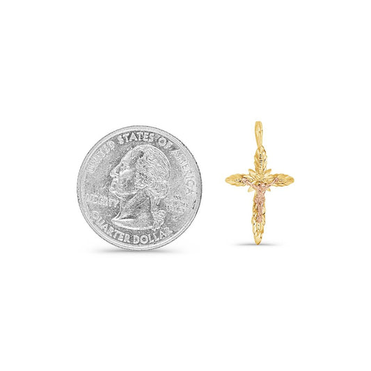 14K Gold Leaf Design Cross Crucifix Pendant