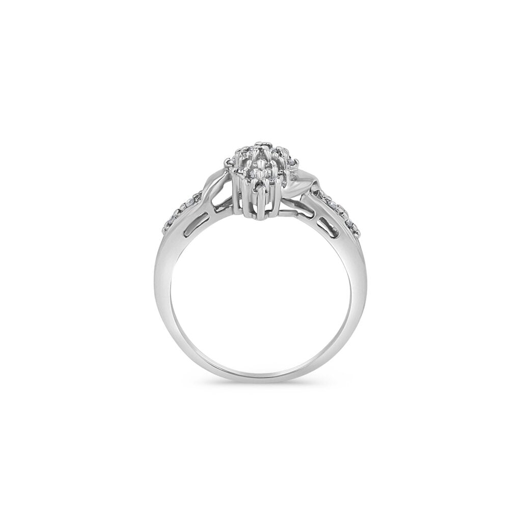 14K White Gold Floral Marquise Cocktail Ring