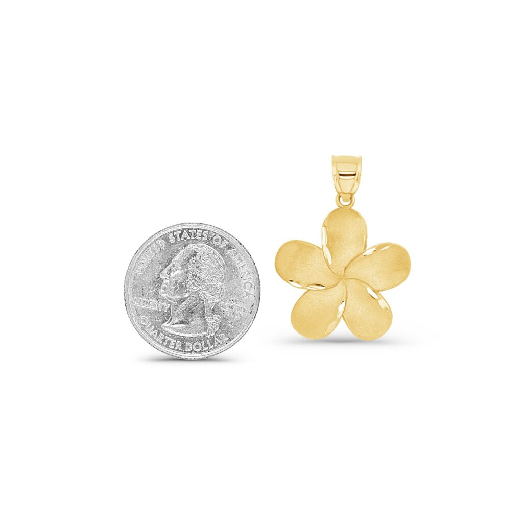 14K Gold Plumeria Flower Pendant