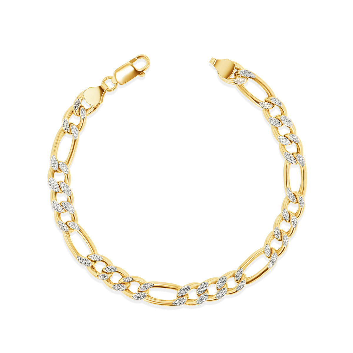 14K Gold Diamond Cut Figaro Chain Bracelet - 7.5mm