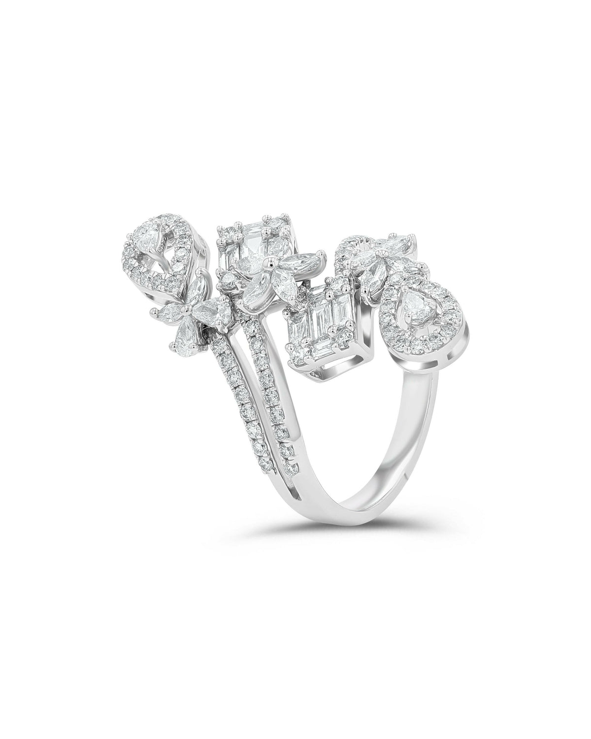 White Gold Flower Diamond Cocktail Ring - 1.46 CTW