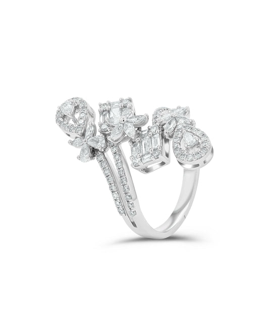 White Gold Flower Diamond Cocktail Ring - 1.46 CTW