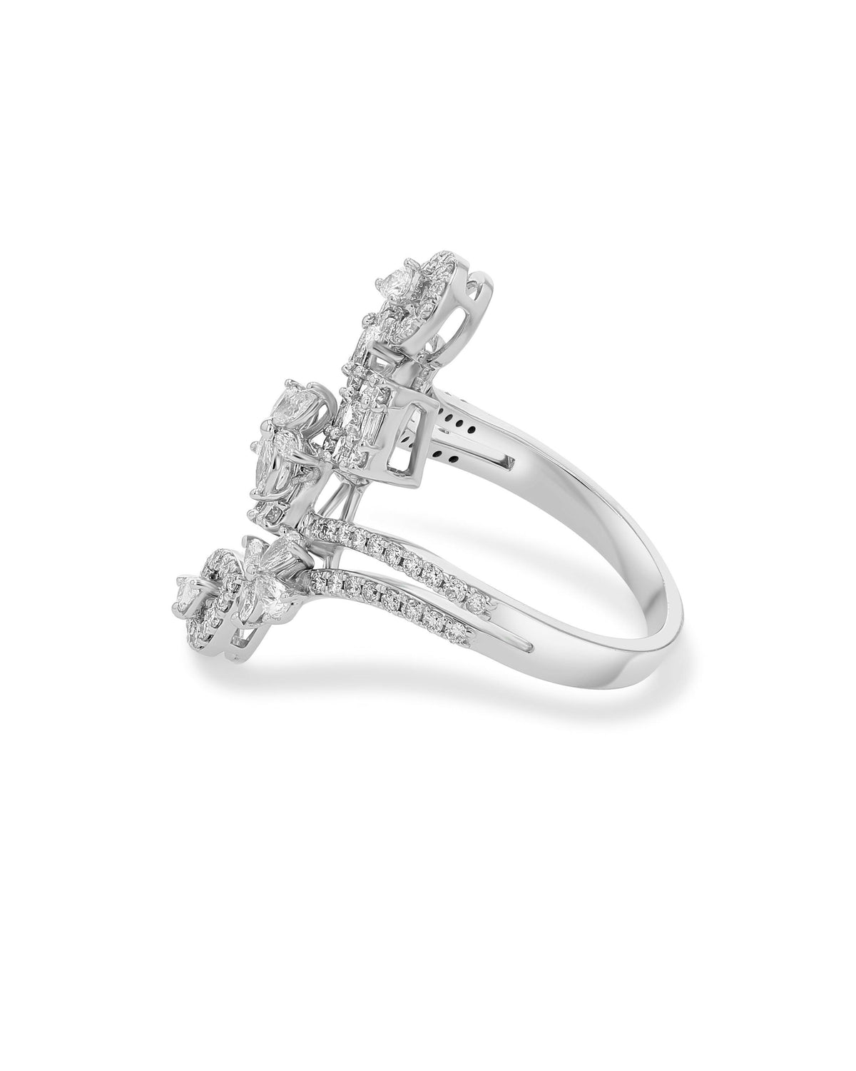 White Gold Flower Diamond Cocktail Ring - 1.46 CTW