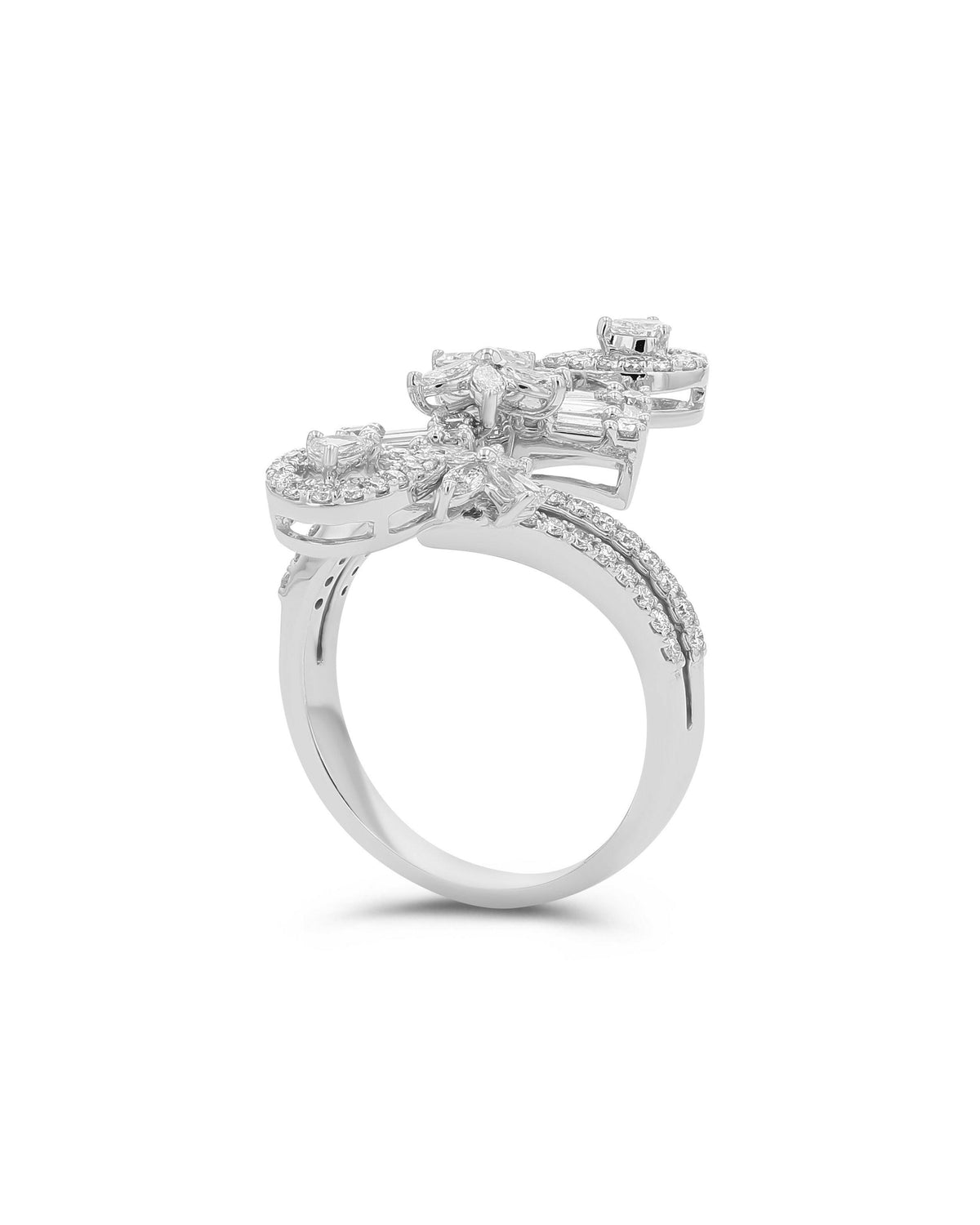 White Gold Flower Diamond Cocktail Ring - 1.46 CTW