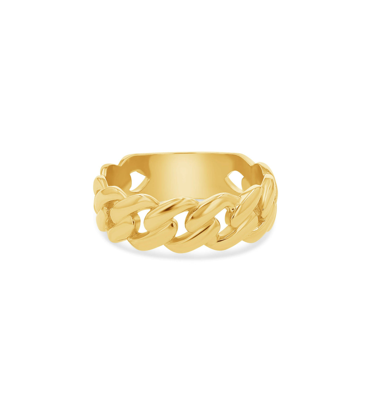 14K Gold Solid Cuban Link Ring - 7.5mm
