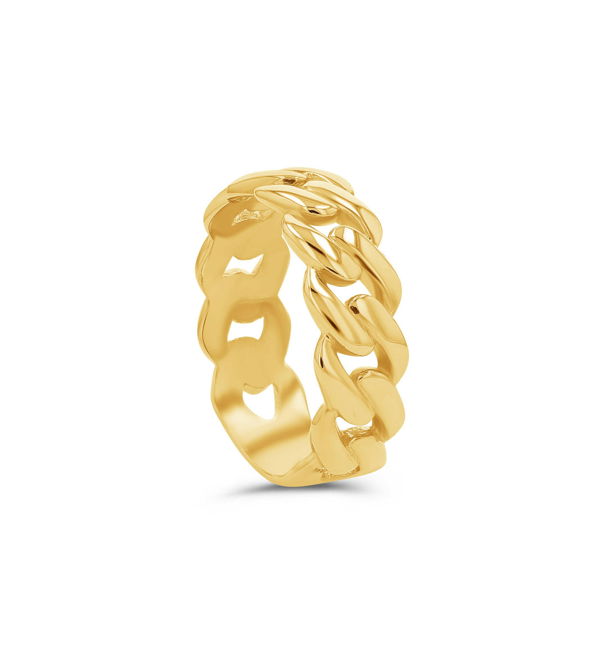 14K Gold Solid Cuban Link Ring - 7.5mm