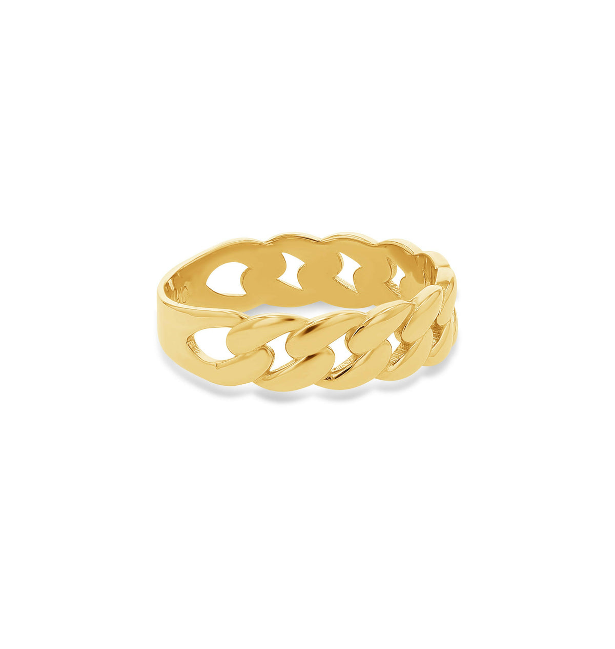 14K Solid Gold Cuban Link Ring - 6mm