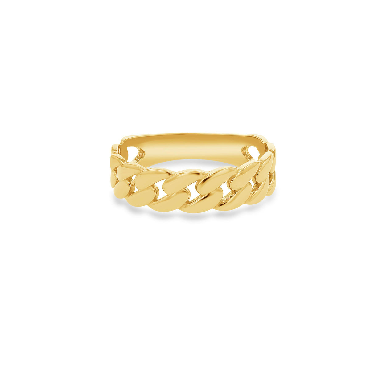 14K Solid Gold Cuban Link Ring - 6mm