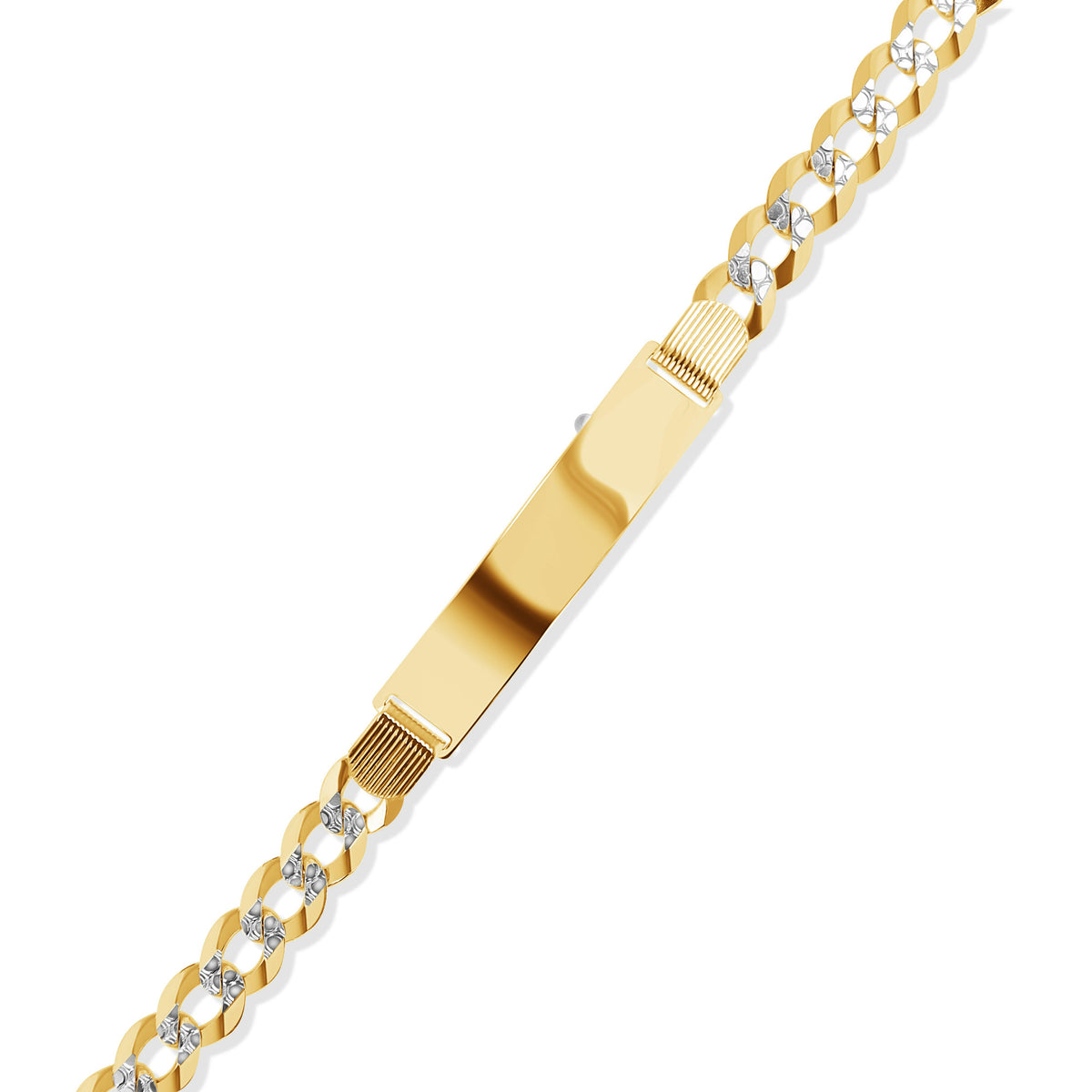 14K Gold Diamond Cut Flat Cuban Chain ID Bracelet - Adult Plaque - 8mm