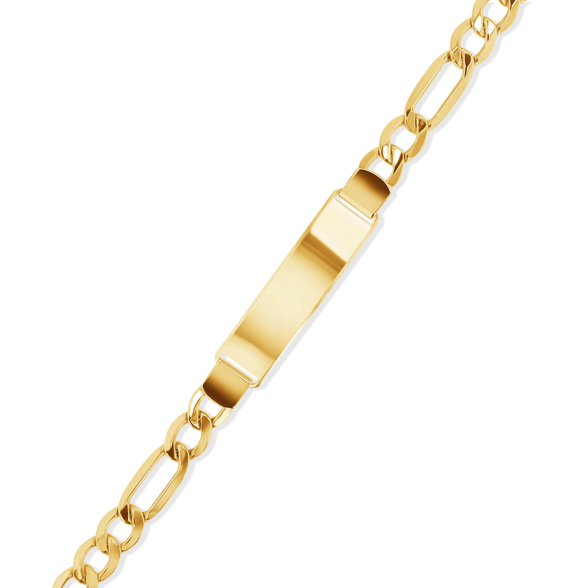 14K Gold Figaro Chain ID Bracelet - Adult Plaque - 7.5mm