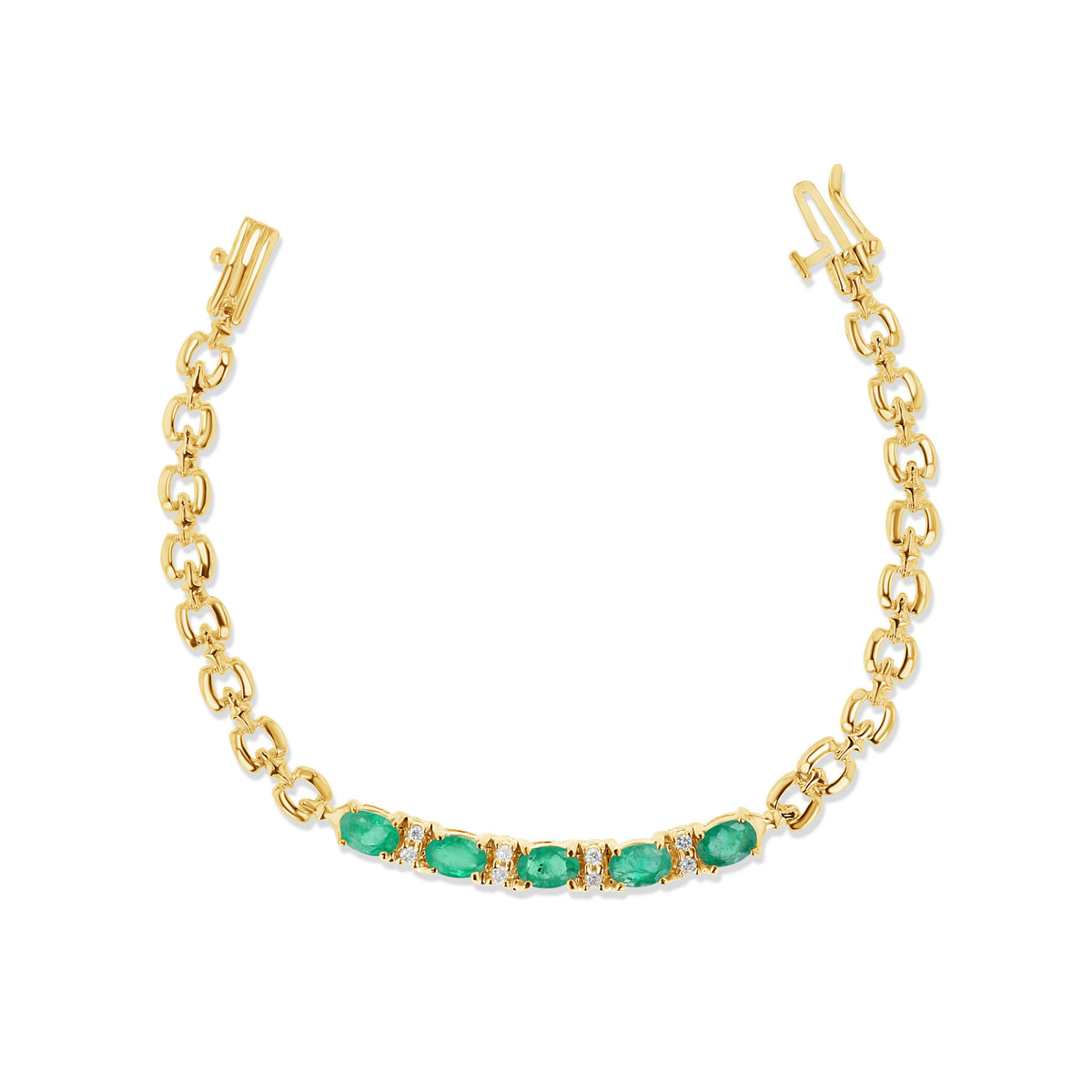 14K Gold Oval Emerald Horse Shoe Link Bracelet - Emerald 2.0 CTW - Diamond 0.20 CTW