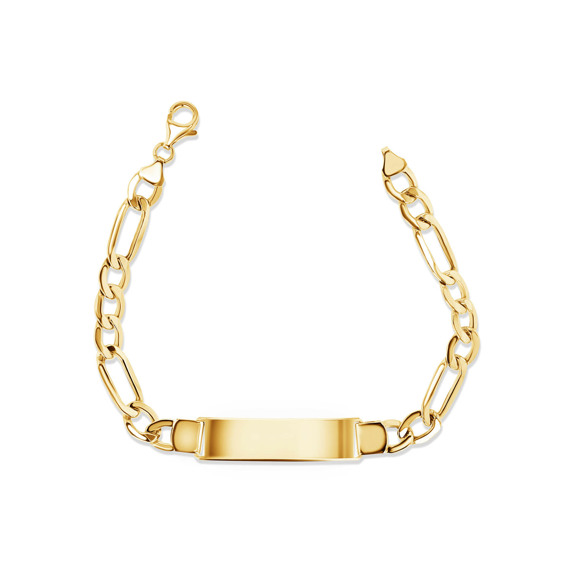 14K Gold Figaro Chain ID Bracelet - Adult Plaque - 7.5mm