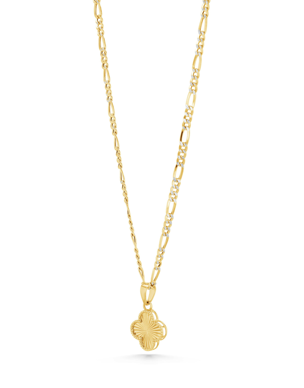 14K Gold Guilloché Clover Charm Pendant