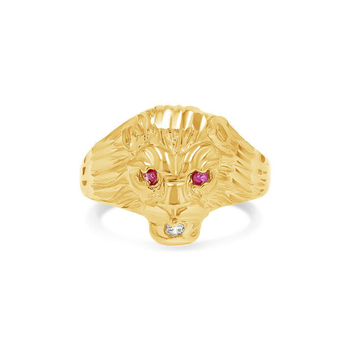 14K Gold Lion's Head Ring