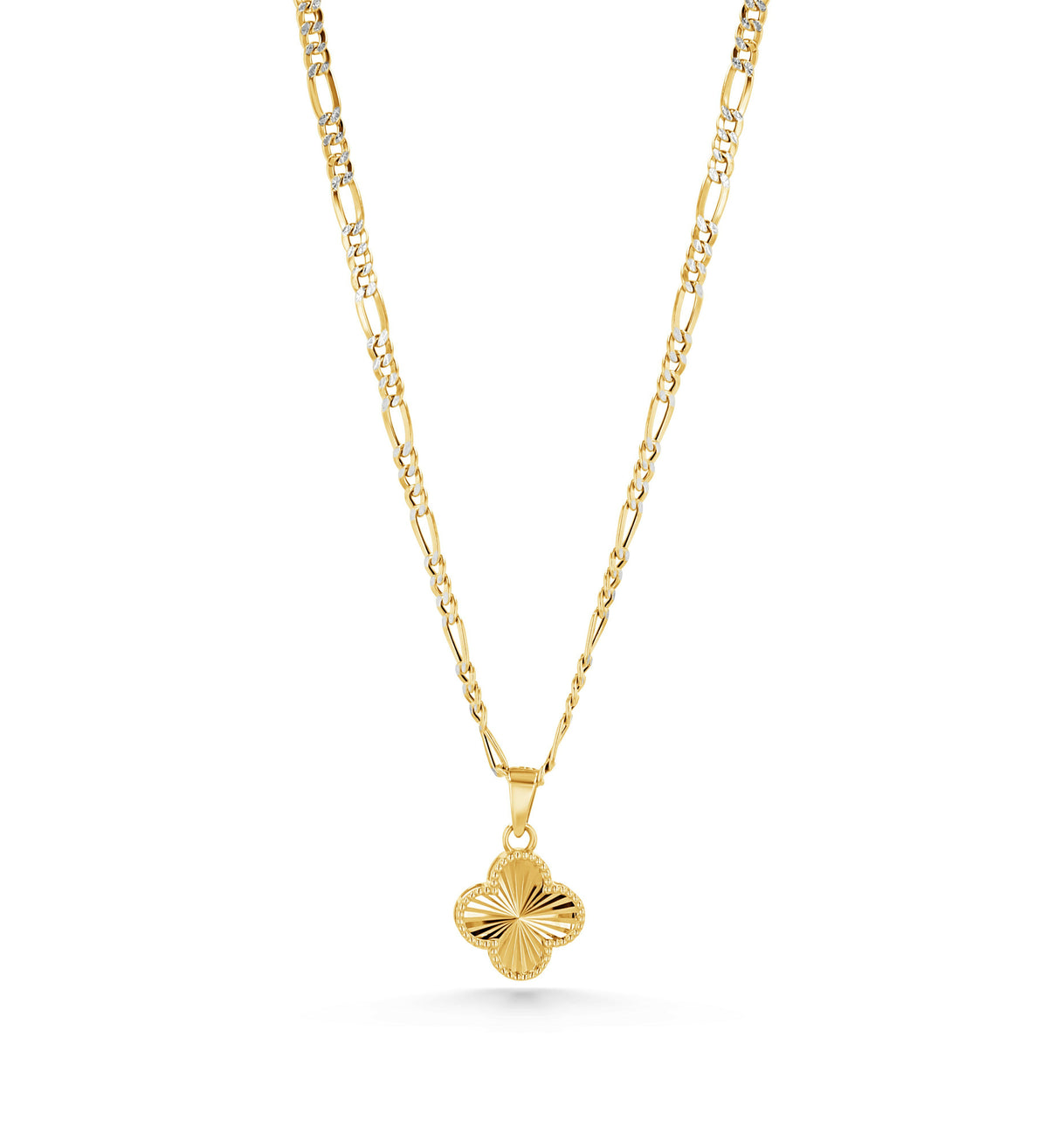 14K Gold Guilloché Clover Charm Pendant