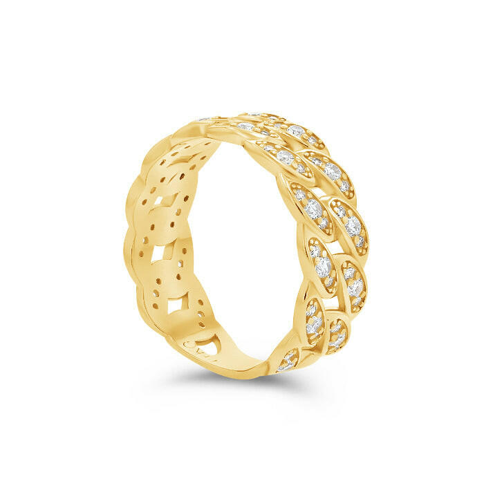 Anillo de eslabones cubanos pavé de 7,5 mm